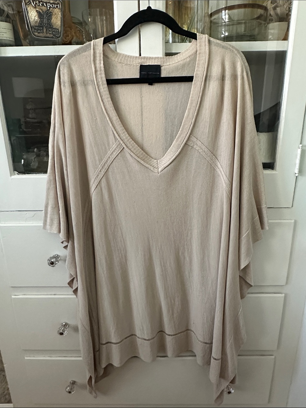 Hotel Particulier Light Beige V-Neck Women’s Linen Blend Tunic Cape Poncho Top M